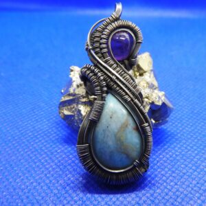 Silver Larimar and Amethyst Pendant